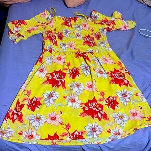 Yellow and red floral summer dress. Size M